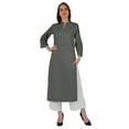 thumbnail image 1 of Bimba Mandarin Collar W/ Pintucked Neck CottonKurtiFor Womens Indian Ethnic Straight Solid Kurta, 1 of 7