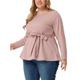 thumbnail image 4 of Agnes Orinda Women's Plus Size Valentines Day Long Sleeves Houndstooth Top Belted Tie Waist Tunic Blouse 2X Pink White, 4 of 6