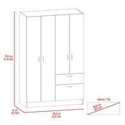 Depot E-Shop Itaca Armoire with 2 Double Door Cabinets, Drawer, 5 Interior Shelves, Lower Cabinet, and Hanging Rod, Black / White