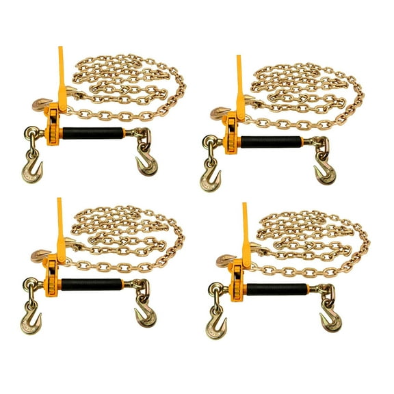 (4 Pack) 3/8" x 20' Grade 70 Chain 3/8 - 1/2 Peerless QuikBinder Kit H5125-0658 Ratchet Load Binder WLL #12000