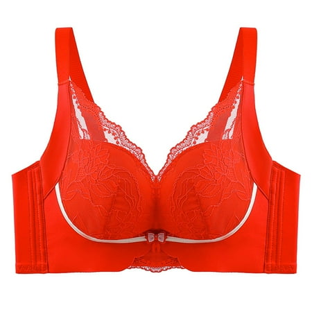 Womens Sexy Floral Lace Bras Full Coverage Push Up Non Padded Underwire Unlined Soft High Impact Sports Bra Red 3 40B