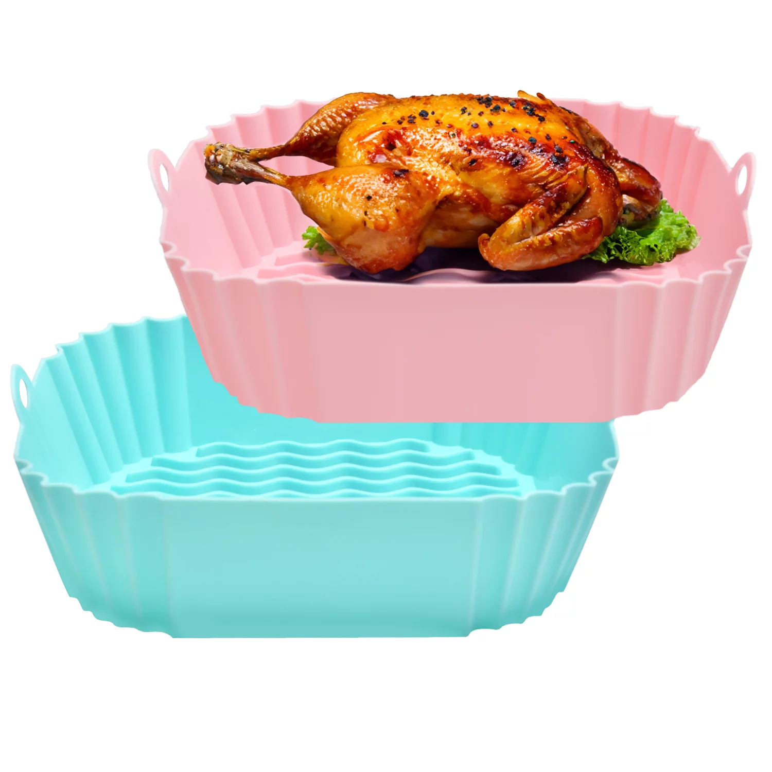 2 Pack Air Fryer Silicone Liners, ORFELD Reusable 8.3 inch Air Fryer Silicone Pot Baking Basket Square Airfryer Liners for 4-6 QT
