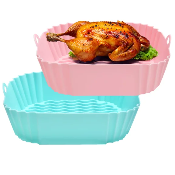 2 Pack Air Fryer Silicone Liners, DISEN Reusable 8.3 inch Air Fryer Silicone Pot Baking Basket Square Airfryer Liners for 4-6 QT