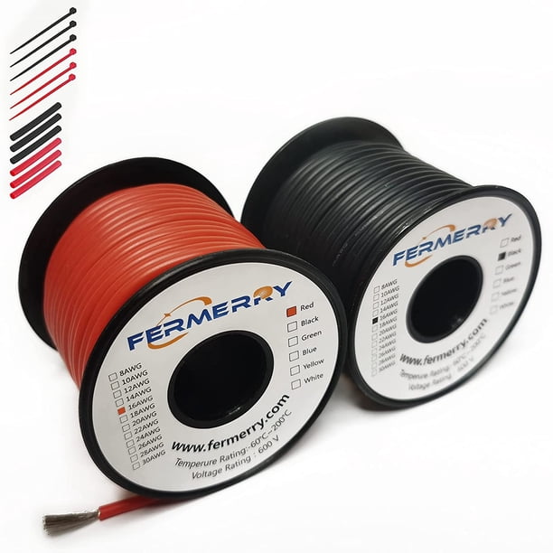 Fermerry Cable eléctrico en espiral de calibre 30, 6 colores, 100 pies cada uno, cable flexible de silicona trenzado de 30 AWG, kit de alambre de cobre estañado,16AWG