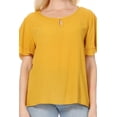 thumbnail image 5 of Women's Casual Flowy Short Flutter Sleeve Round Neck Key Hole Blouse Top, 5 of 6