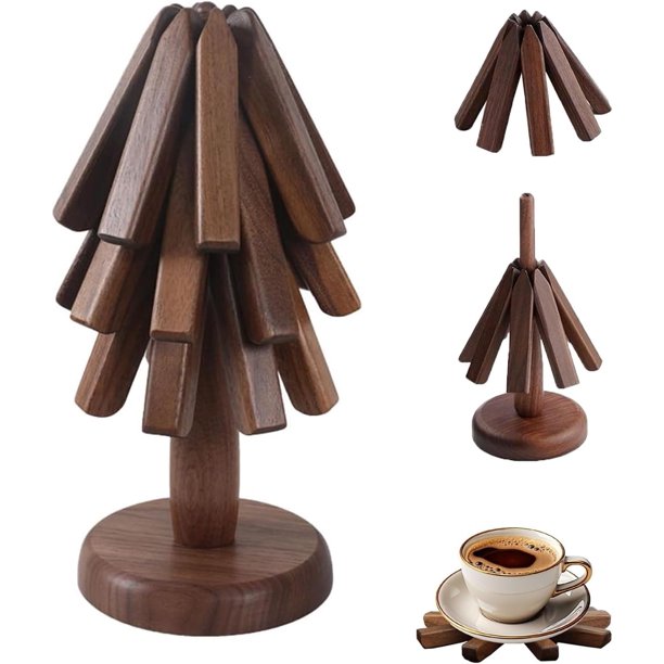 Salvamanteles de madera xinyu para platos calientes juego de 3 piezas forma de árbol nogal negro