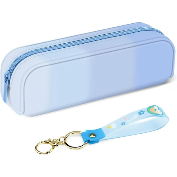 Monebena  Silicone Pencil Case with Wristlet, Big Capacity Zipper Pencil Pouch, Portable Pen Bag for Students Women, Bible Journaling Supplies and Accessories, Makeup Bags Organizer, Sky Blue