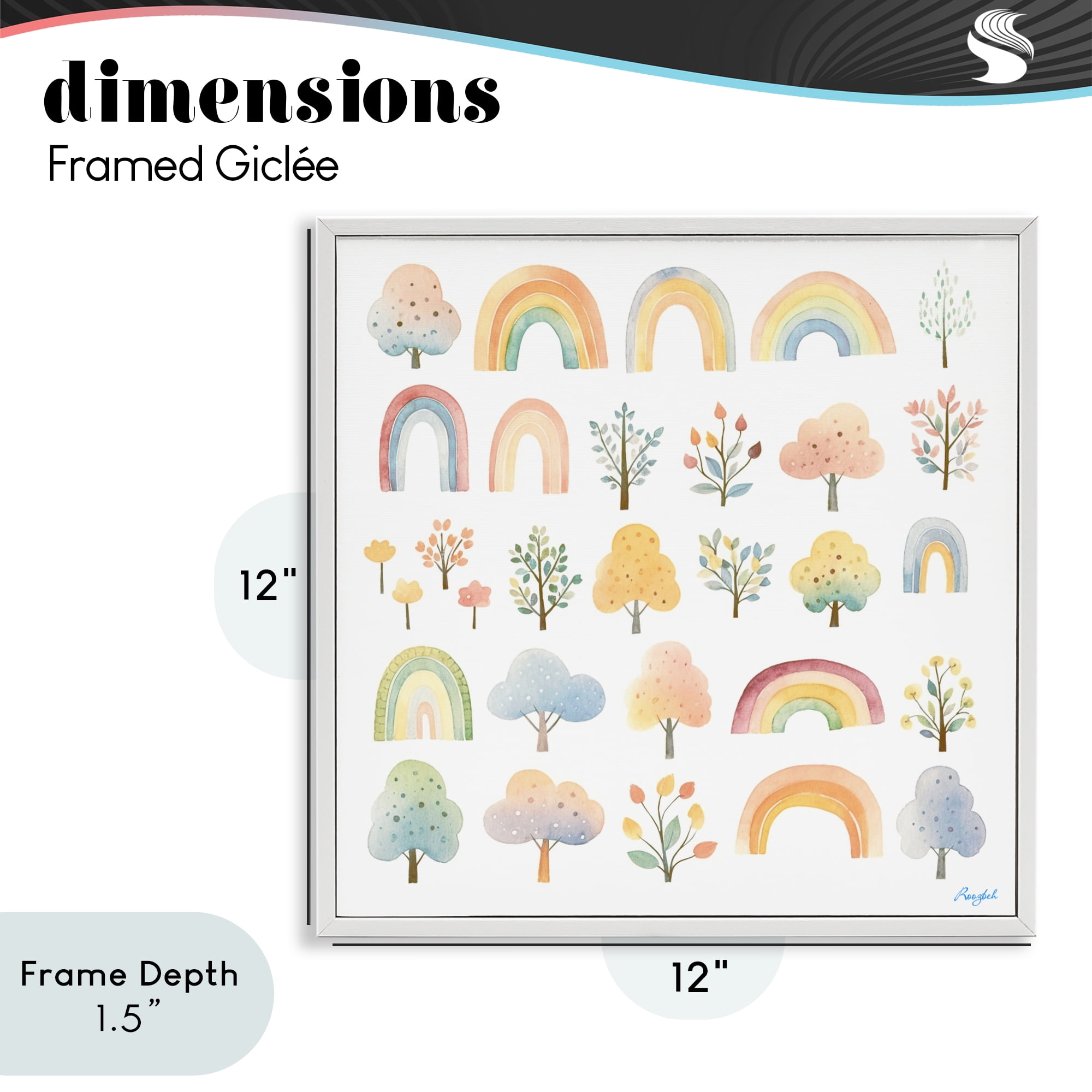 Stupell Industries Happy Rainbows & Foliage White Framed Giclee Art, design by Roozbeh