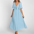 thumbnail image 6 of Women Summer Dress Casual Cute V Neck Twist Knot Midi Dress Loose Flowy Flutter Sleeve Solid Color Beach Dress Ladies Short Sleeve High Waist Long Maxi Dresses Party Holiday, 6 of 9