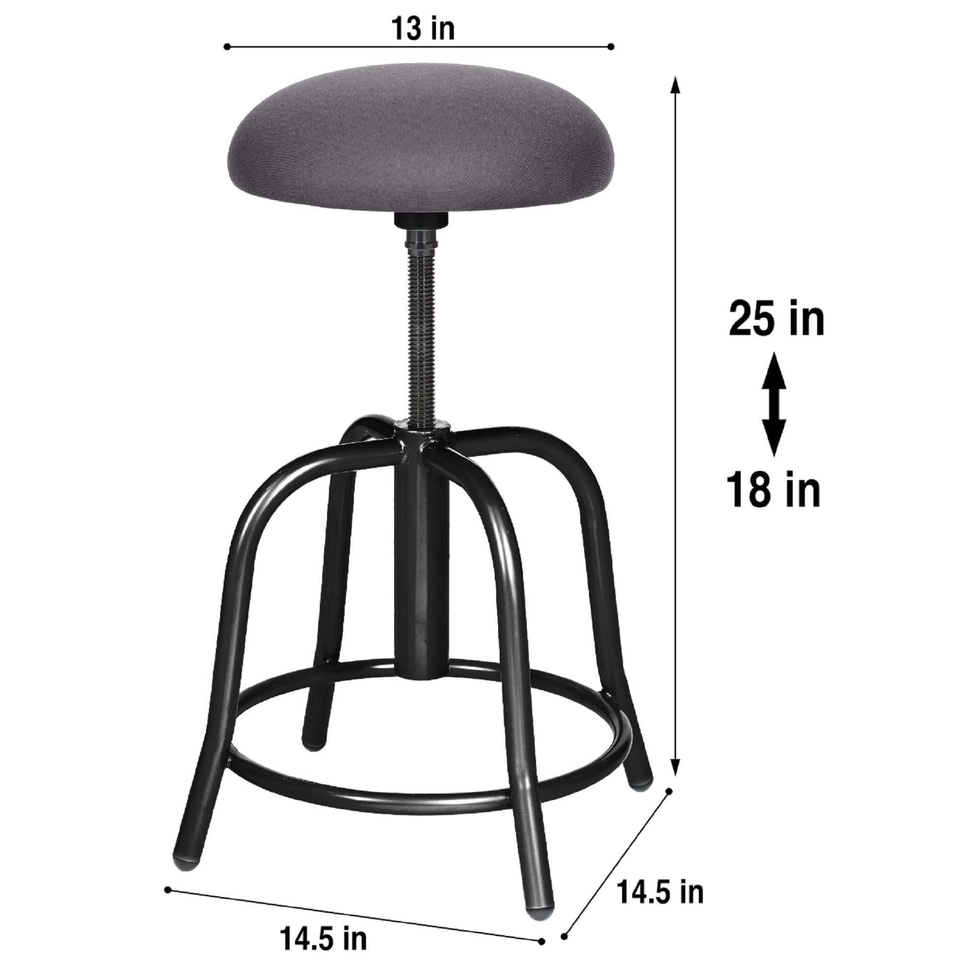 Hampden Furnishings Vince Collection Fabric Padded Swivel Art Stool, Black/Grey, 19"-25"