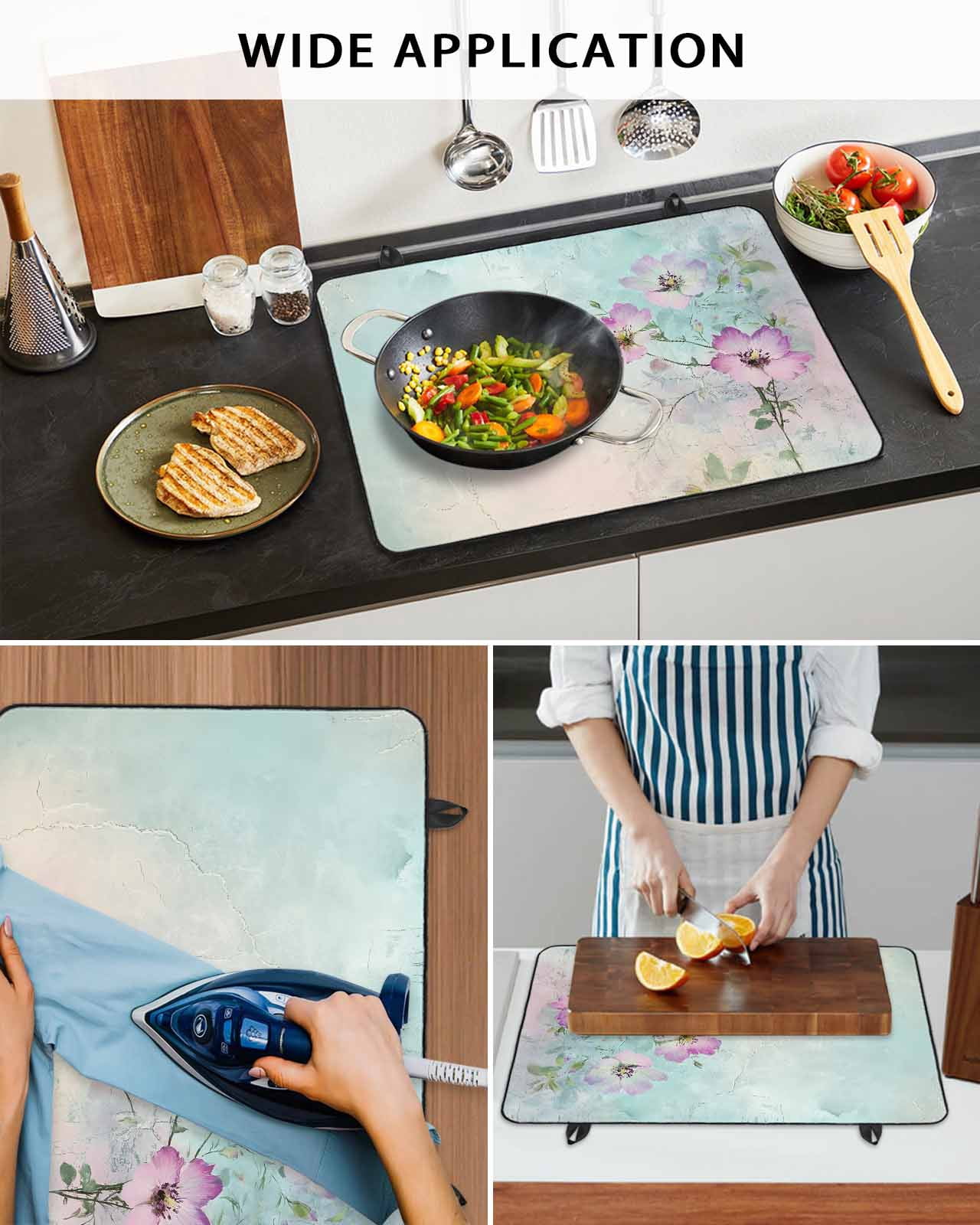 nqOlkjepod Large Induction Cooktop Protector Mat 36"x21", Pink Floral Stove Top Covers for Electric Stove, Spring Botanical Pastoral Vintage Country Stove Burner Cover Mats, Glass Top Stove Cover