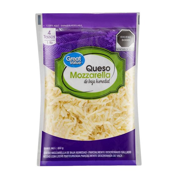 Queso Mozzarella Great Value rallado 453 g