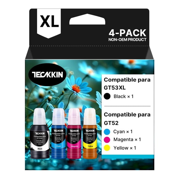 Botella de Tinta TECKKIN Negro Magenta Cian Amarillo Compatible con HP DeskJet GT5800 GT5810 GT5811
