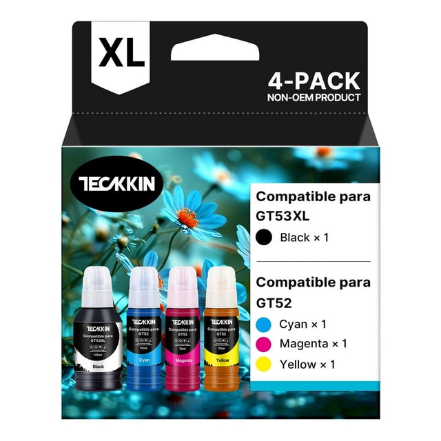 Botella de Tinta TECKKIN Negro Magenta Cian Amarillo Compatible con HP DeskJet GT5800 GT5810 GT5811