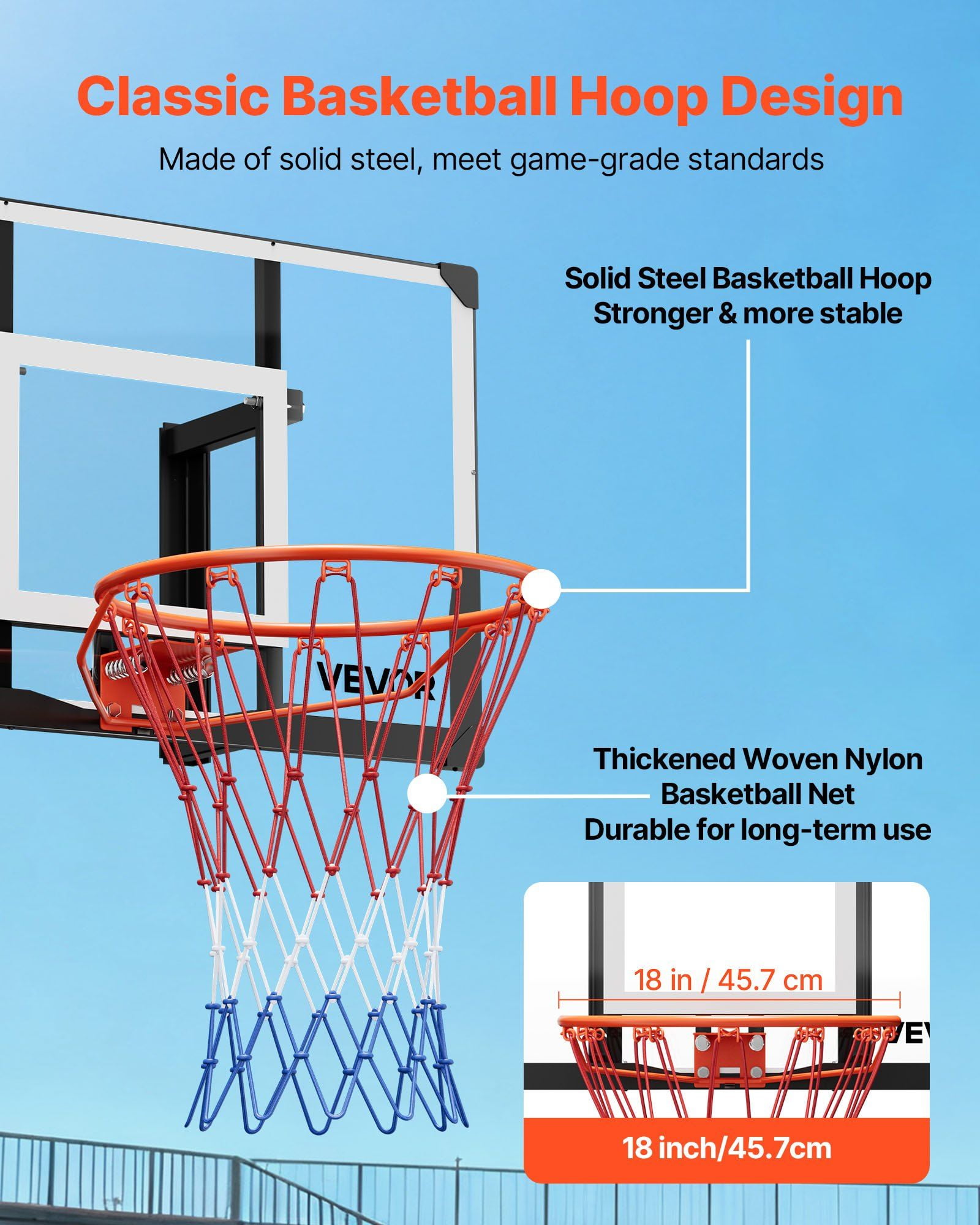 CAFORKP 44-inch Mounted Basketball Hoop, 0.08 inch Thickened PC Backboard & Net