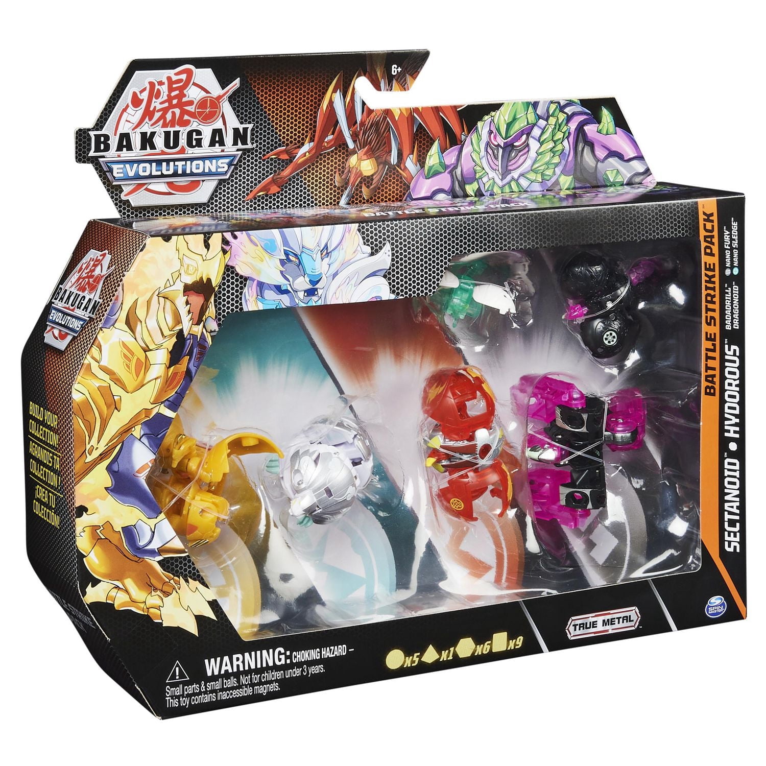 Bakugan Evolutions, Coffret Battle Strike Sectanoid et Babadrill, 6 figurines articulées Bakugan, 9 cartes à collectionner et 8 BakuCores, jouets pour garçons à partir de 6 ans