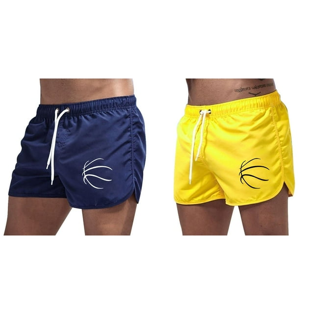 2 Pack(Blue 1PCS & Yellow 1PCS) Multipack Big and Tall Swimsuits for Men Men's Spring and Summer Sultry Swim Splicing Swimming Trousers and Beach Surfing Shorts