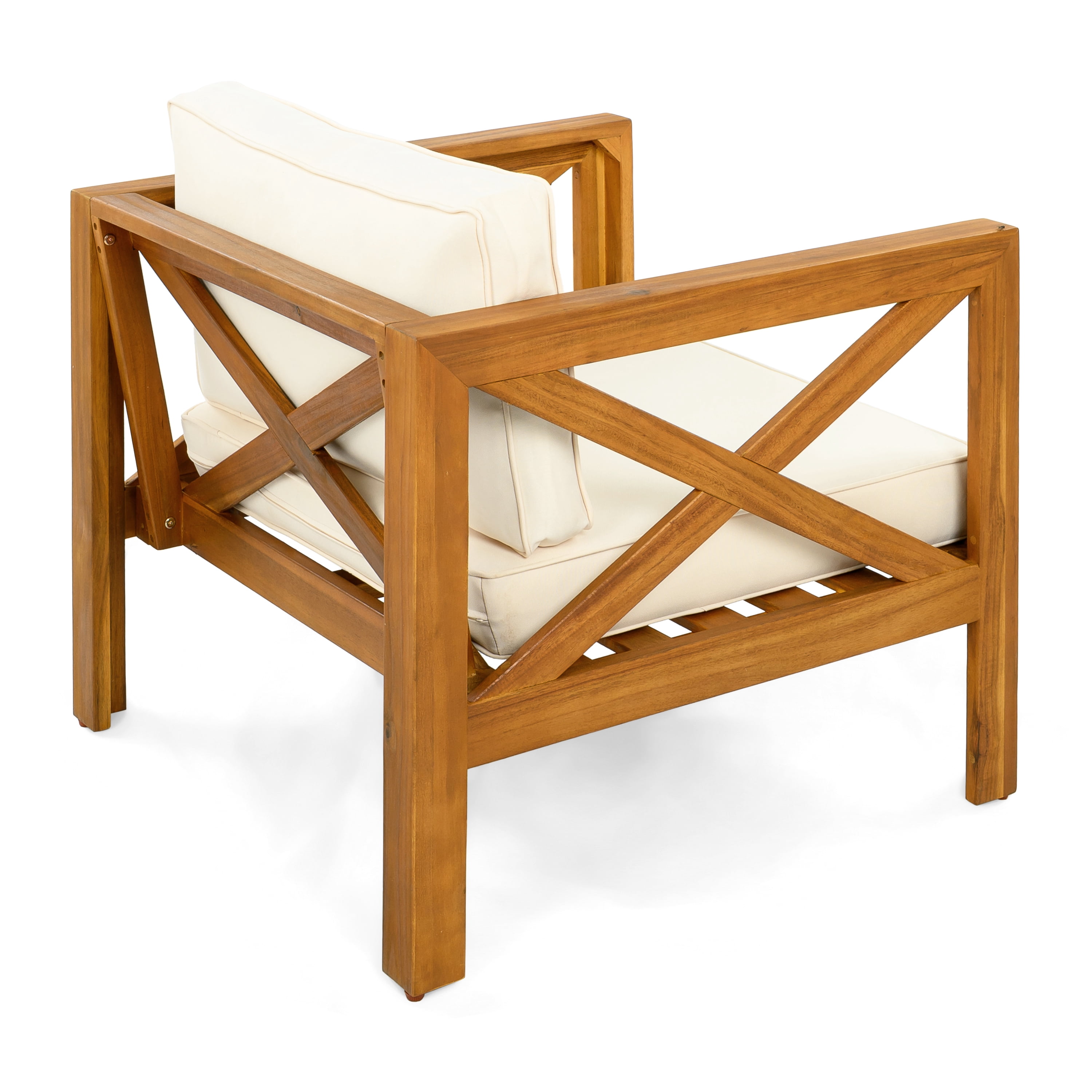 Wooden Armchair Set of 2, Outdoor Acacia Wood Club Chair with Cushions for Patio Garden, Teak and Beige