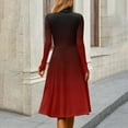 thumbnail image 5 of Women's Casual Fashion High Neck Long Sleeve Print Midi Dress with Gradient Design, Fall and Winter Dress for Stylish Everyday Wear, Elegant and Cozy,Red,L, 5 of 7