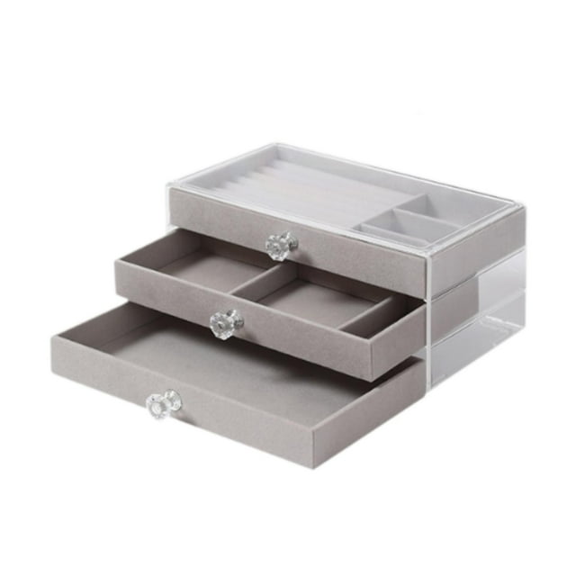 Caja organizadora de joyas, soporte para joyas, regalo para mujeres, a prueba de polvo, escritorio 3 Gris