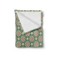 thumbnail image 2 of Eastern Soft Flannel Fleece Throw Blanket, Vintage Mosaic Design of Florets Zigzag Borders Oval Details, Cozy Plush for Indoor and Outdoor Use, 70" x 90", Forest Green Pale Pink, by Ambesonne, 2 of 5