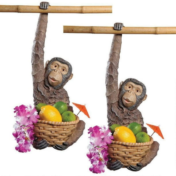 Set Of 2 Hanging Monkey Hand Painted Outdoor Garden Statues 18