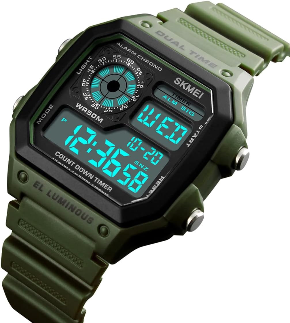 Wrist Watch for Men, Digital Sports Waterproof Watch with Dual Time Chronograph Countdown Alarm Backlight