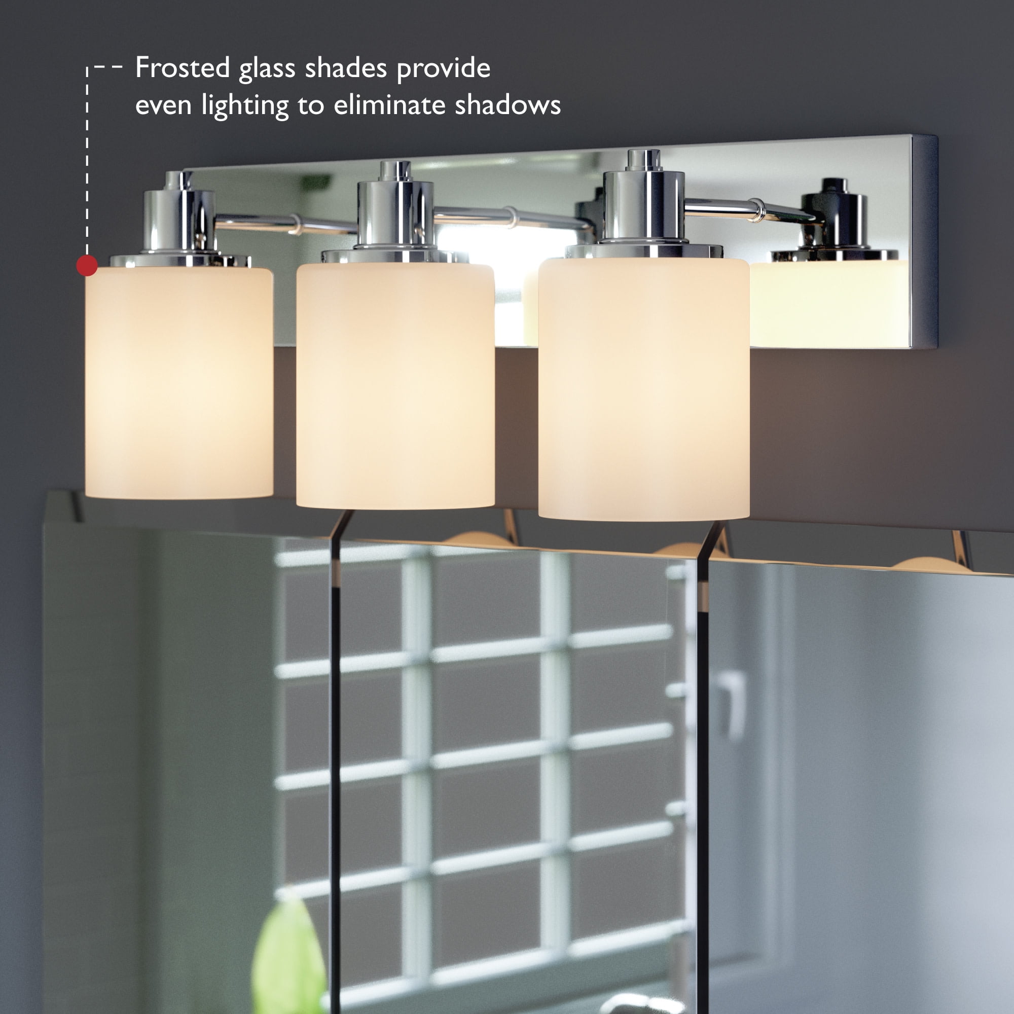 Dane 3-Light Vanity Light, Polished Chrome Finish, Frosted Glass Shades, Dimmable, Bathroom Wall Fixture – Design House, WM758747