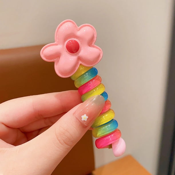 Artefacto fijo de cola de caballo alta de dibujos animados, cuerda para la cabeza, banda de goma elástica para el cabello para niños, tocado, línea telefónica, banda para el cabello para