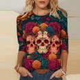 thumbnail image 2 of Craaazy Halloween Printed Womens 3/4 Sleeve Tops Plus Size Round Neck 3/4 Sleeve T-Shirt Fashion Prints Loose Featival Costume Party, 2 of 5