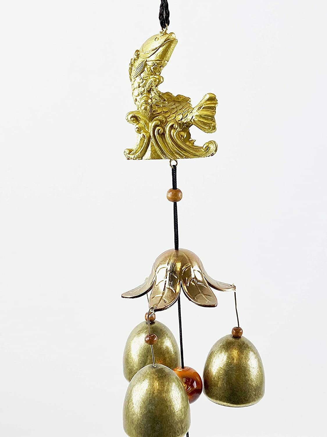 Yard Patio Decor Wind Chime Gold Fish Design w Brass Bells Hanging Carp Ornament KT00248