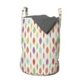 thumbnail image 1 of Retro Laundry Bag, Print of Bohemian Design of Colorful Feathers Thick and Thin Silhouettes, Basket with Handles Drawstring Closure for Laundromats, 13" x 19", Eggshell and Multicolor, by Ambesonne, 1 of 4