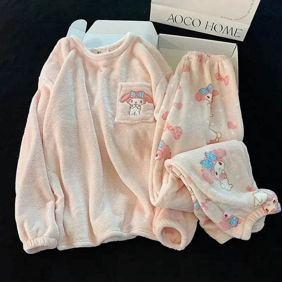 New Sanrio Cinnamoroll Kawaii Cartoon Pajama Sets Winter Warm Thickened Woman Clothes Plush Homewear Cute Sleepwear Loungewear
