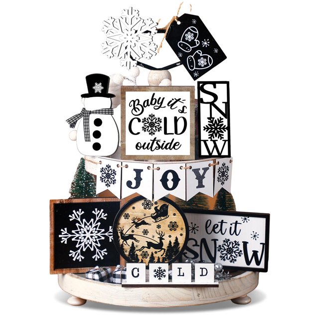 Bandeja escalonada para invierno, 14 unidades, FairySandy, decoración navideña