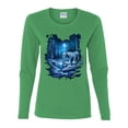 thumbnail image 2 of Tiger In The Snowy Night Animal Lover Womens Graphic Long Sleeve T-Shirt, Kelly, X-Large, 2 of 3
