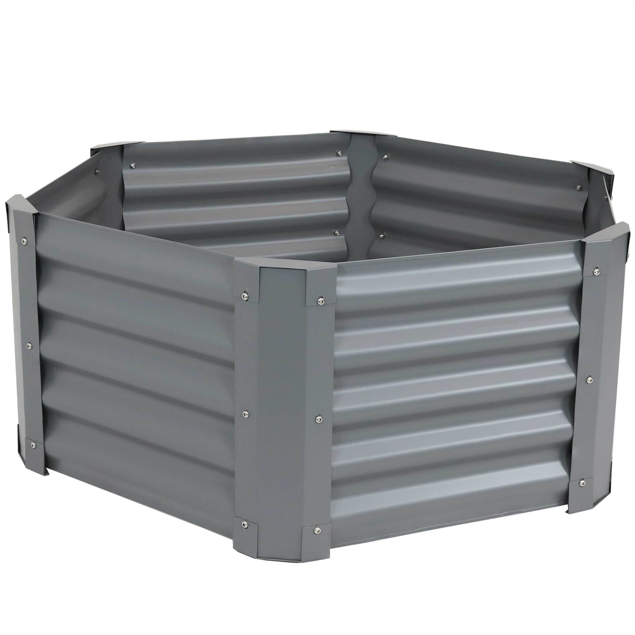 Sunnydaze 41" x 35.5" x 16.25" Hexagon Gray Galvanized Steel Raised Garden Bed