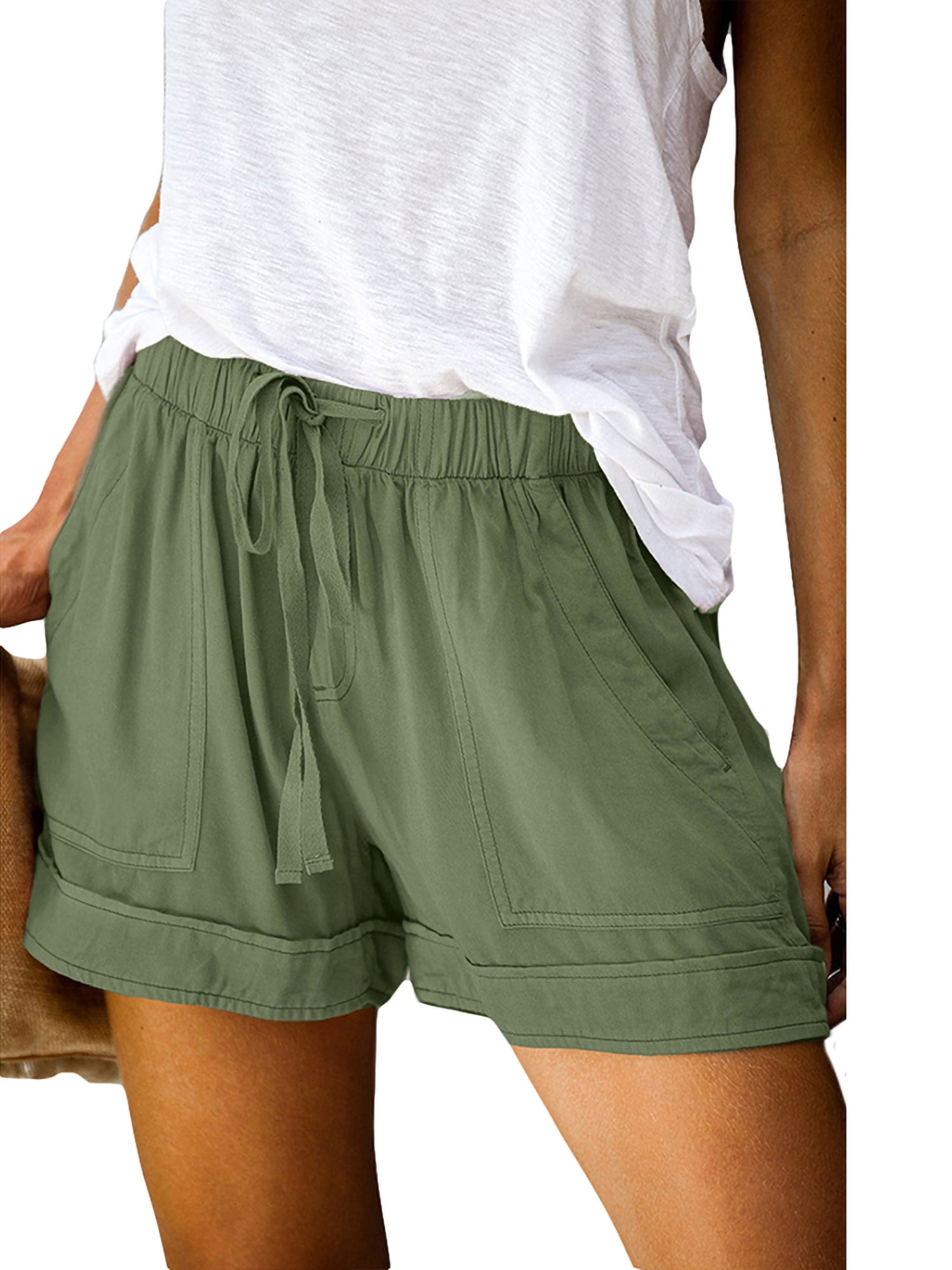 Womens Comfy Drawstring Casual Elastic Waist Pocketed Loose Fit Shorts
