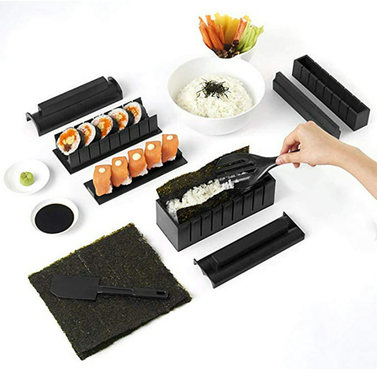 Famyfamy 10pcs Portable Sushi Kimbab Maker Kit Rice Roll Mold Kitchen DIY Making Mould Roller Tools Kitchen Dining Tools, Size: Assorted, Black