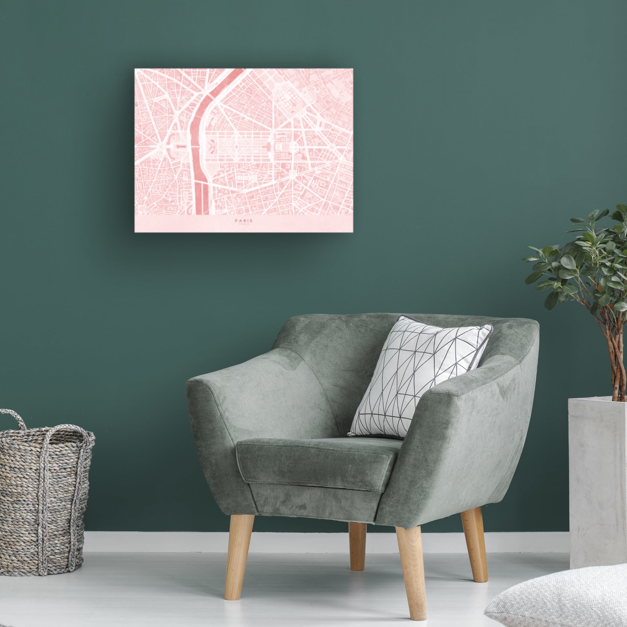 Canvas Wall Art - blursbyai 'Pink Distressed Map Of Paris II' Wall Art for Living Room, Bedroom, or Office Décor by Trademark Fine Art - 19 x 14 Inches