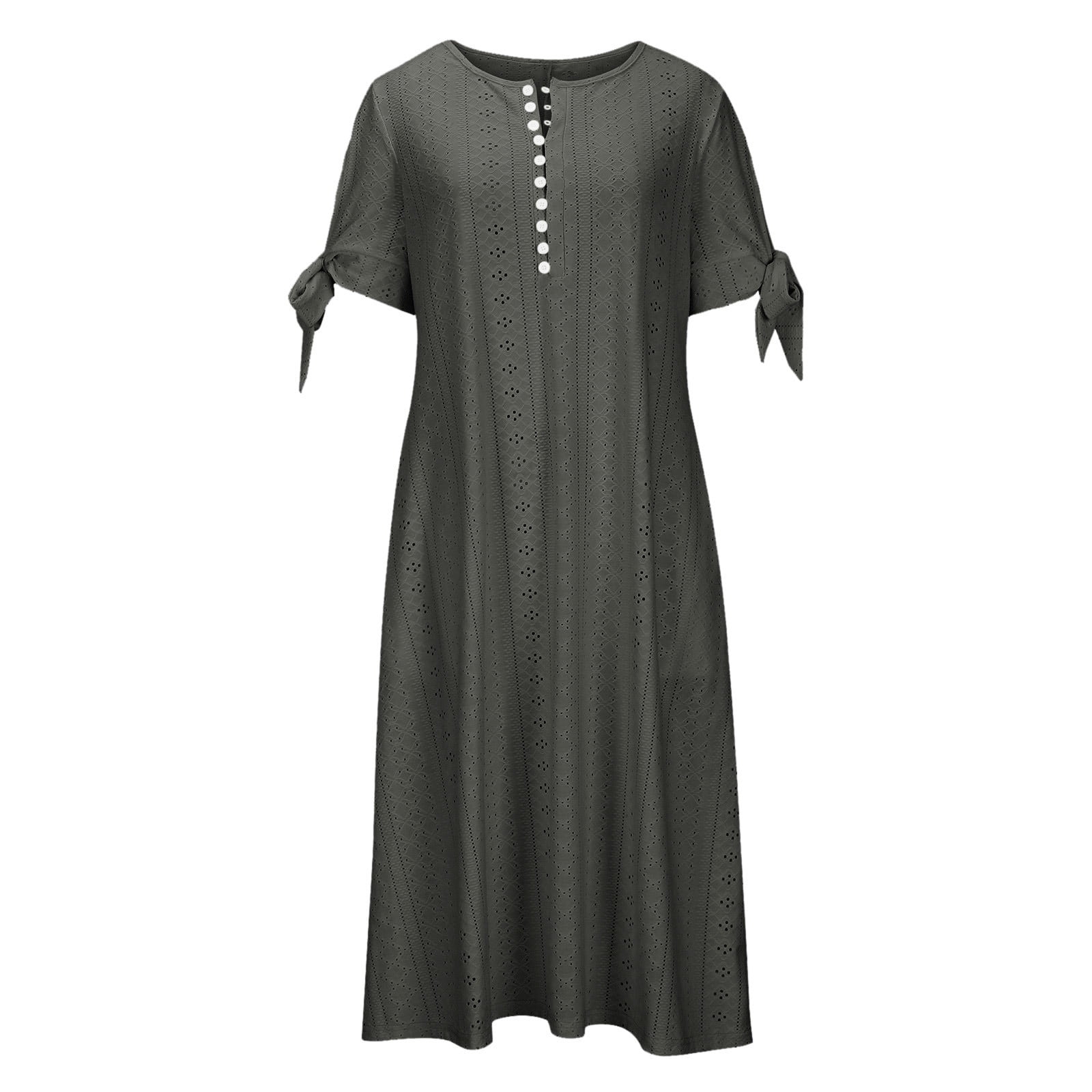 Awdenio Women's Wear to Work Dresses, Fashion Women Summer Casual V-Neck Short Sleeve Button Long Dress,Size L
