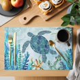 thumbnail image 2 of Teal Green Sea Turtle Placemats Set of 12 Coastal Summer Beach Seaweed Place Mats Indoor Wipeable Table Mats Washable Cloth Dining Table Placemats for Kitchen Holiday Party Home Decor 13x19 Inch, 2 of 9