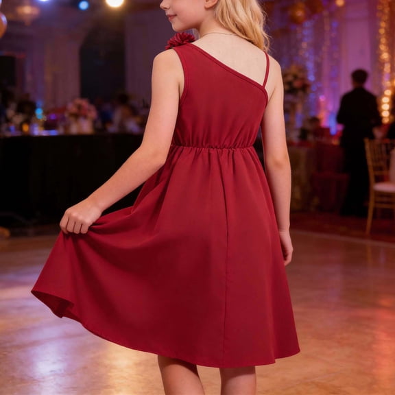 Kids Girl Dresses Red Dress Sleeveless Cute Dresses Kindergarten Graduation 8-9 Years