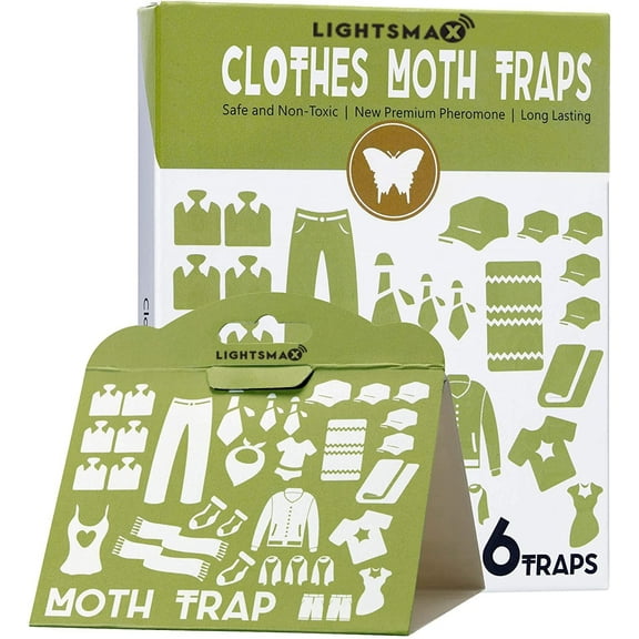 LIGHTSMAX Clothes Moth Traps with Premium Pheromone Attractant | Most Effective Trap Available | Non-Toxic Safe No Insecticides 6 PKS