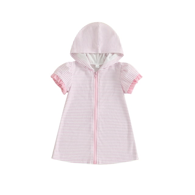 SUNSIOM Robe de Plage à Manches Courtes pour Filles, Fermeture Éclair, Rayée, pour Enfants
