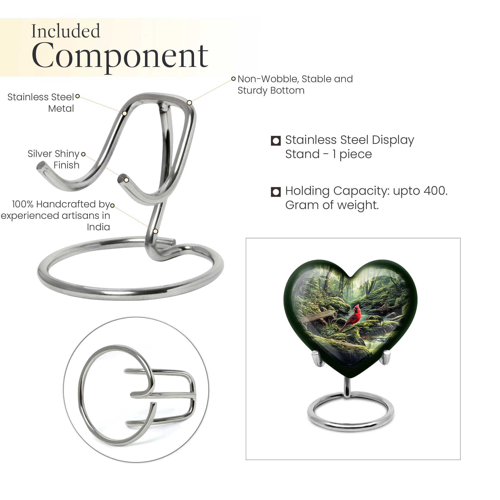 MUKTIVE Cardinal Bird Cremation Urns for Adult Ashes - Small Funeral Urn for Ashes for Women - Memorial Heart Urns for Adult Male - Couple Burial Urn for Mom and Dad - 3 Inch