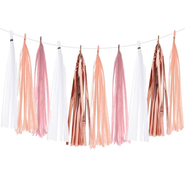 Uxcell Guirnalda de Borlas Banner de Papel de Tejido Decoraciones de Fiesta Kits DIY para Bodas Cumpleaños Blanco/Coral/Oro Rosa/Rosa Claro