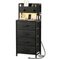 thumbnail image 2 of GUNAITO Nightstand with Charging Station and LED Light Bedside Table with Fabric Drawers and Storage Shelf Tall Nightstand for Bedroom Living Room Small Spaces,Deke Black, 2 of 8