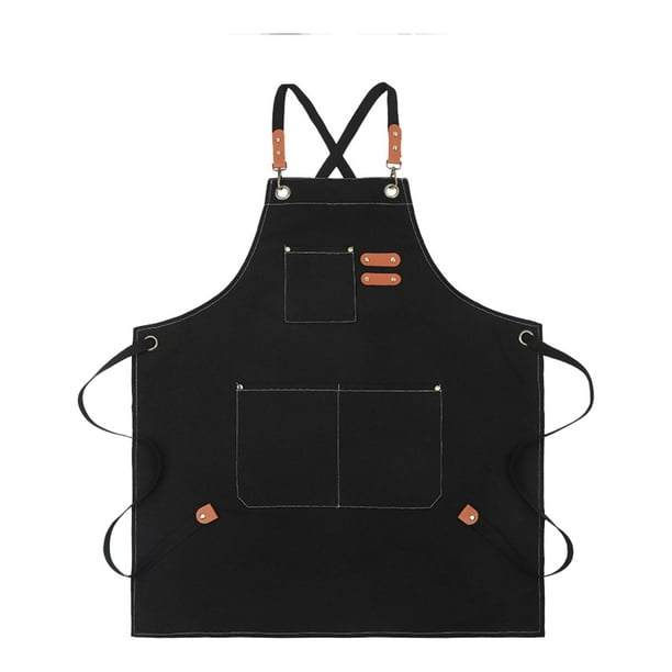 Delantal de lona para cocina, delantal ajustable, práctico delantal de chef, delantal con pechera para barbacoa, pintura, cerámica, hombres, mujeres, negro
