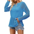 thumbnail image 4 of QAFOPEH Women Drawstring V Neck Crochet Cutout Long Sleeve Slit Hem Knitted Cover Up, 4 of 5
