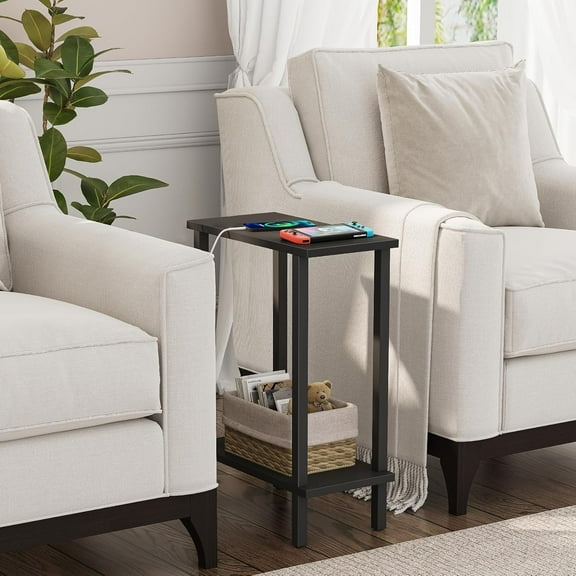 Small Narrow Side Table, Slim Coffee Table, Black Living Room End Table